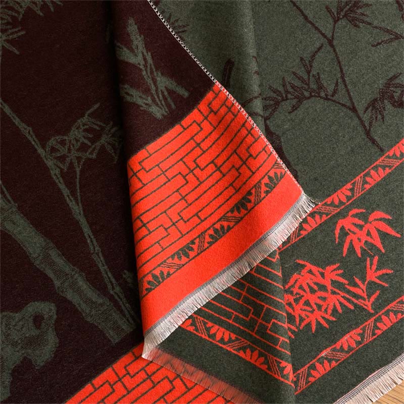 BWOOOH Winter Bamboo Leaf Little Bird Pattern Cozy Scarf 