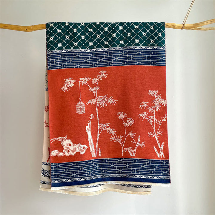 BWOOOH Winter Bamboo Leaf Little Bird Pattern Cozy Scarf 