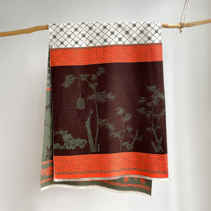 BWOOOH Winter Bamboo Leaf Little Bird Pattern Cozy Scarf 