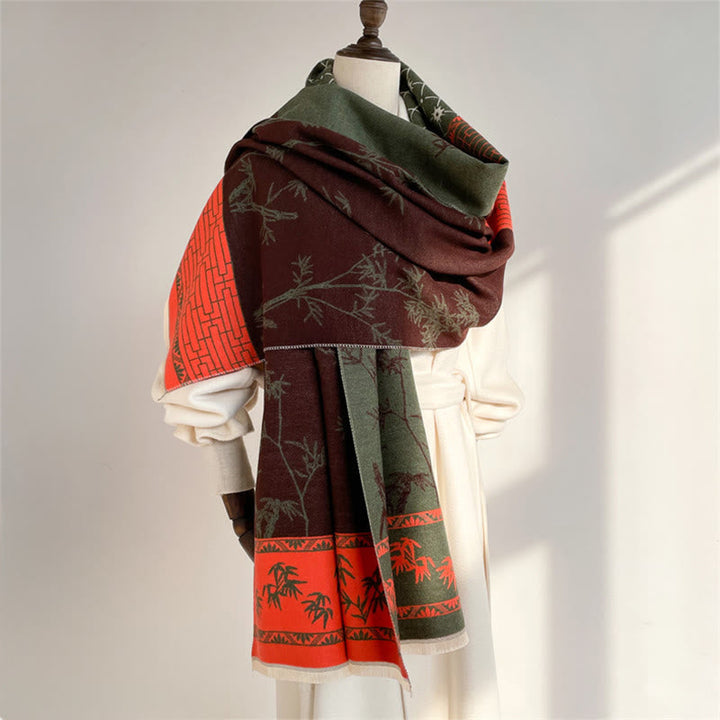 BWOOOH Winter Bamboo Leaf Little Bird Pattern Cozy Scarf 