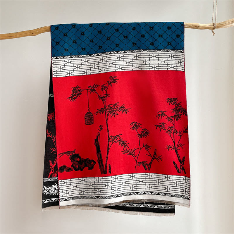 BWOOOH Winter Bamboo Leaf Little Bird Pattern Cozy Scarf 