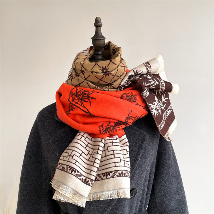 BWOOOH Winter Bamboo Leaf Little Bird Pattern Cozy Scarf 
