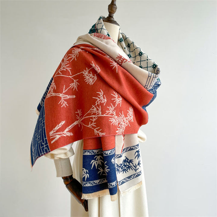 BWOOOH Winter Bamboo Leaf Little Bird Pattern Cozy Scarf 