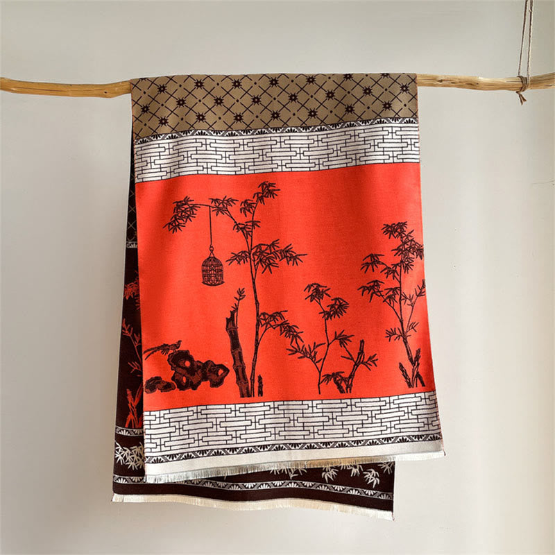 BWOOOH Winter Bamboo Leaf Little Bird Pattern Cozy Scarf 