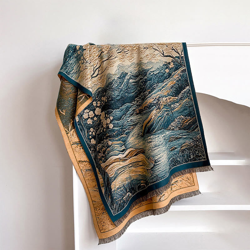 Buddha Stones Winter Gradient Color Warm Hills Trees Pattern Cozy Scarf Shawl
