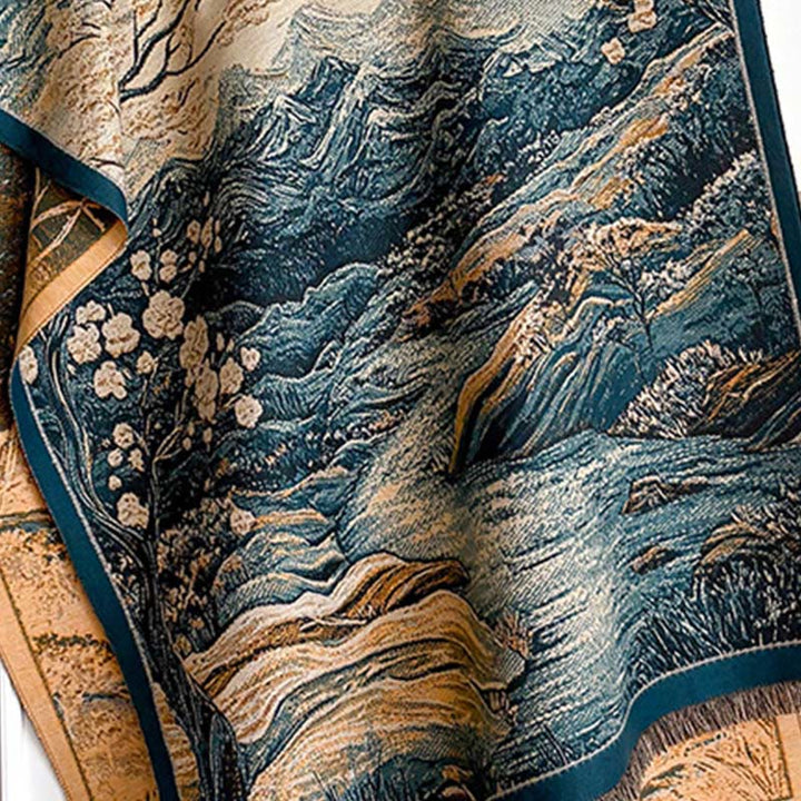 Buddha Stones Winter Gradient Color Warm Hills Trees Pattern Cozy Scarf Shawl