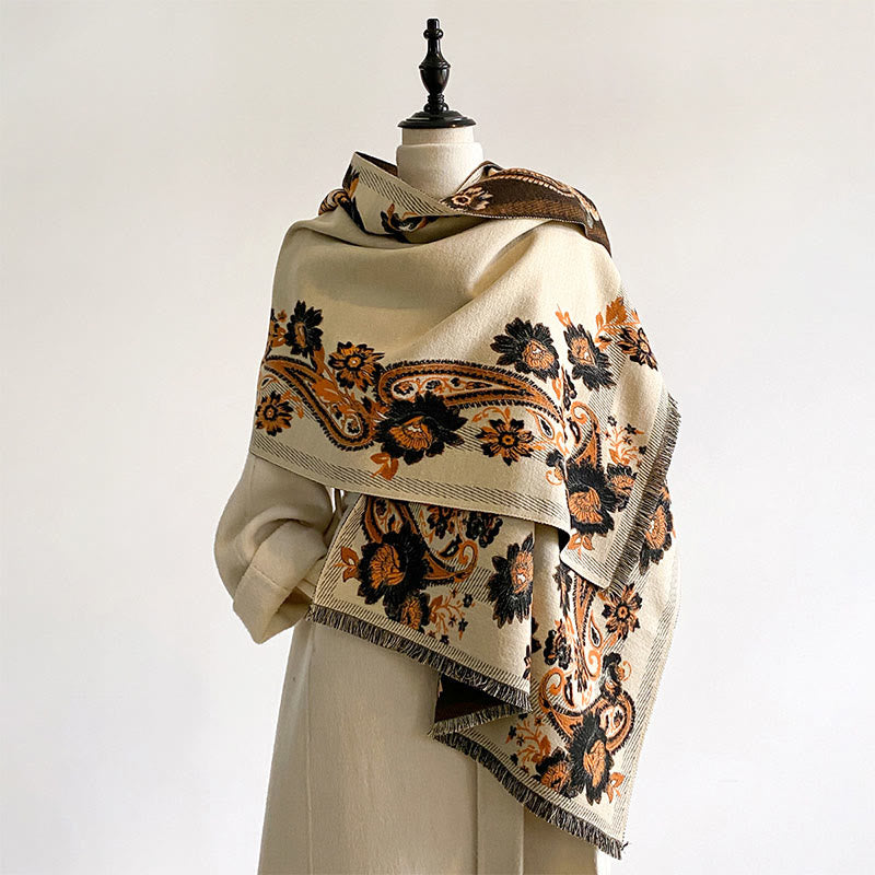 Buddha Stones Fall Cashew Flower Vines Pattern Warm Cozy Scarf Shawl