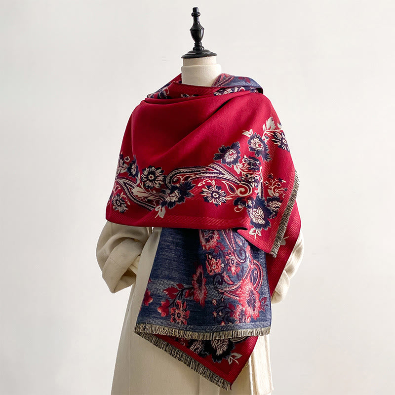 Buddha Stones Fall Cashew Flower Vines Pattern Warm Cozy Scarf Shawl
