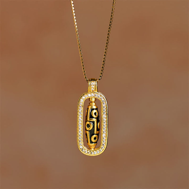 BWOOOH 24k Gold Plated Brass Nine-eye Dzi Bead Auspicious Pattern Wealth Pendant Necklace