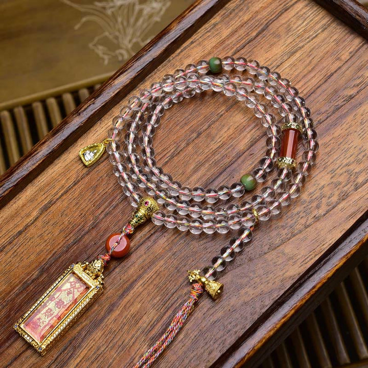 Buddha Stones 108 Beads Liuli Crystal Dzi Bead Agate Blessings Tassel Mala
