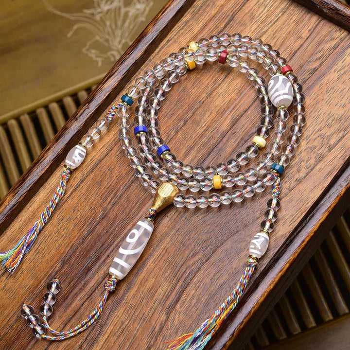 Buddha Stones 108 Beads Liuli Crystal Dzi Bead Agate Blessings Tassel Mala