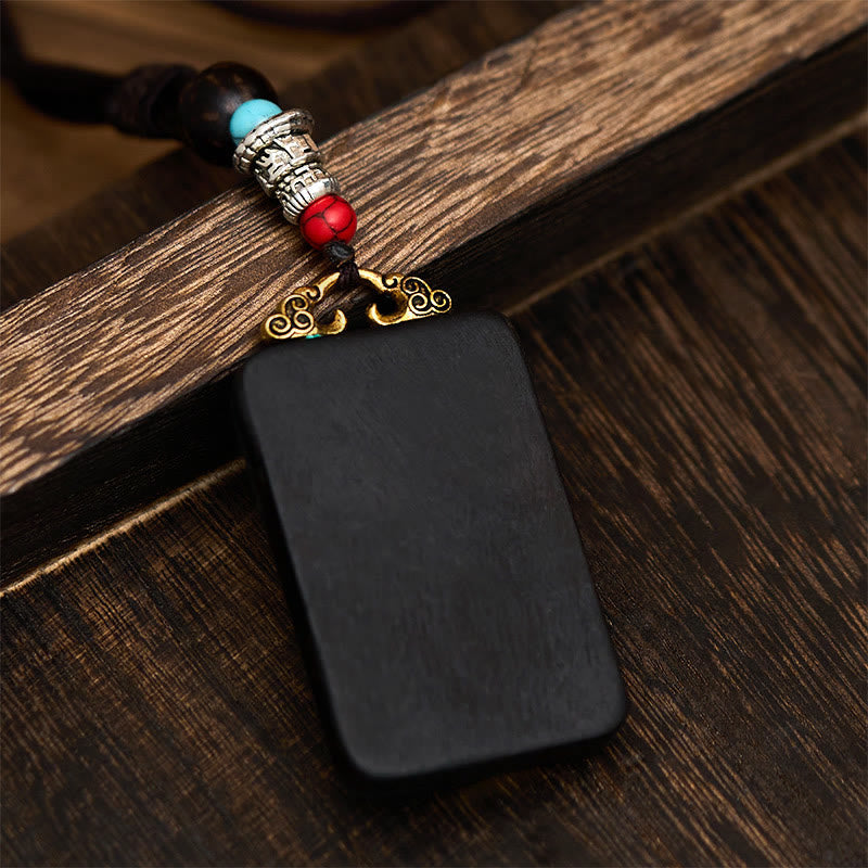 BWOOOH Tibetan Ganesh Ganpati Elephant Ebony Wood Rope Peace Necklace Pendant