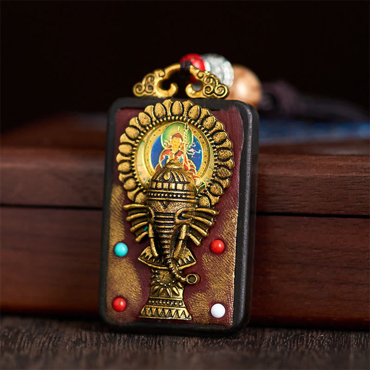 BWOOOH Tibetan Ganesh Ganpati Elephant Ebony Wood Rope Peace Necklace Pendant