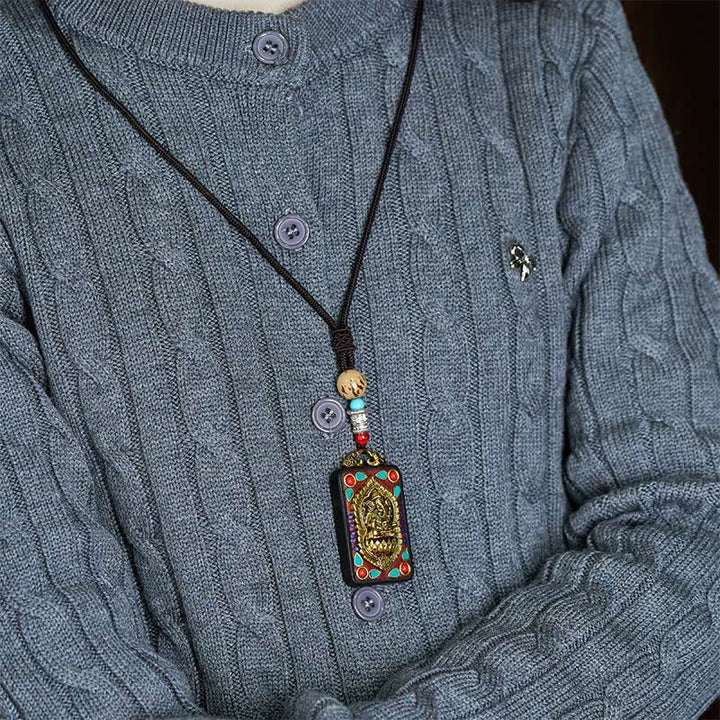 BWOOOH Tibetan Ganesh Ganpati Elephant Ebony Wood Rope Peace Necklace Pendant