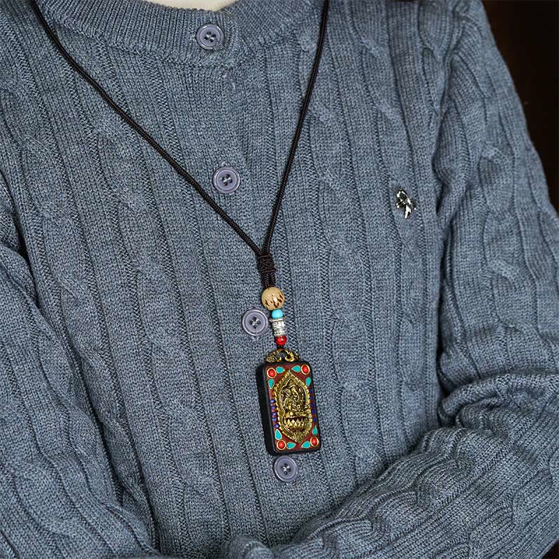 BWOOOH Tibetan Ganesh Ganpati Elephant Ebony Wood Rope Peace Necklace Pendant
