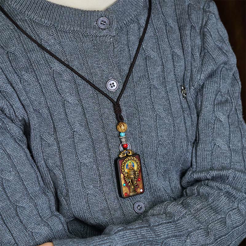BWOOOH Tibetan Ganesh Ganpati Elephant Ebony Wood Rope Peace Necklace Pendant