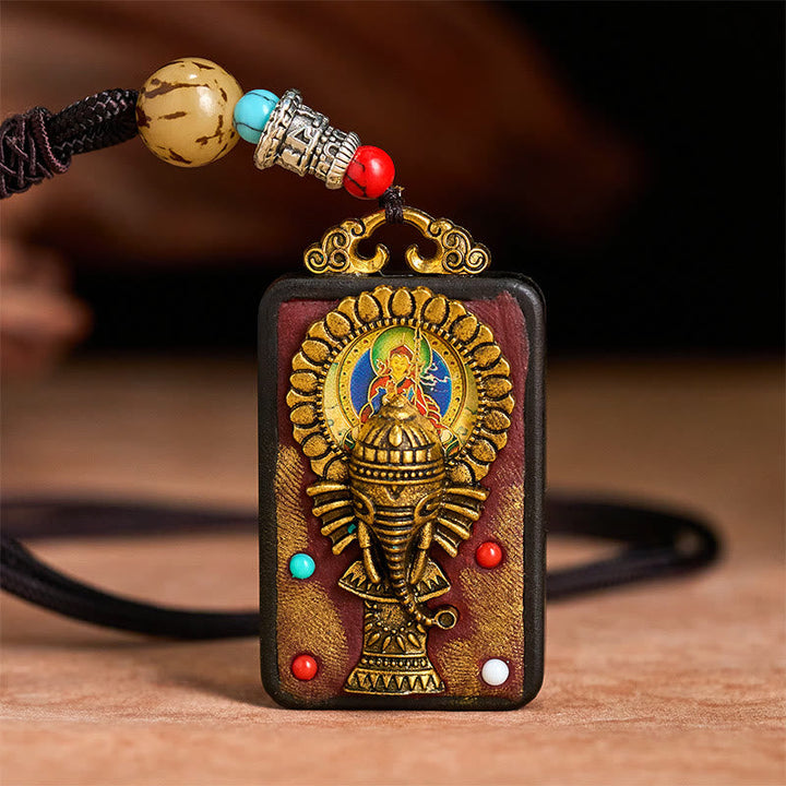 BWOOOH Tibetan Ganesh Ganpati Elephant Ebony Wood Rope Peace Necklace Pendant