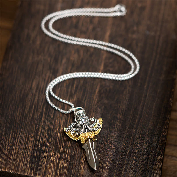 BWOOOH Tibetan Vajra Three Heads Six Arms Design Copper Healing Spiritual Power Necklace Pendant