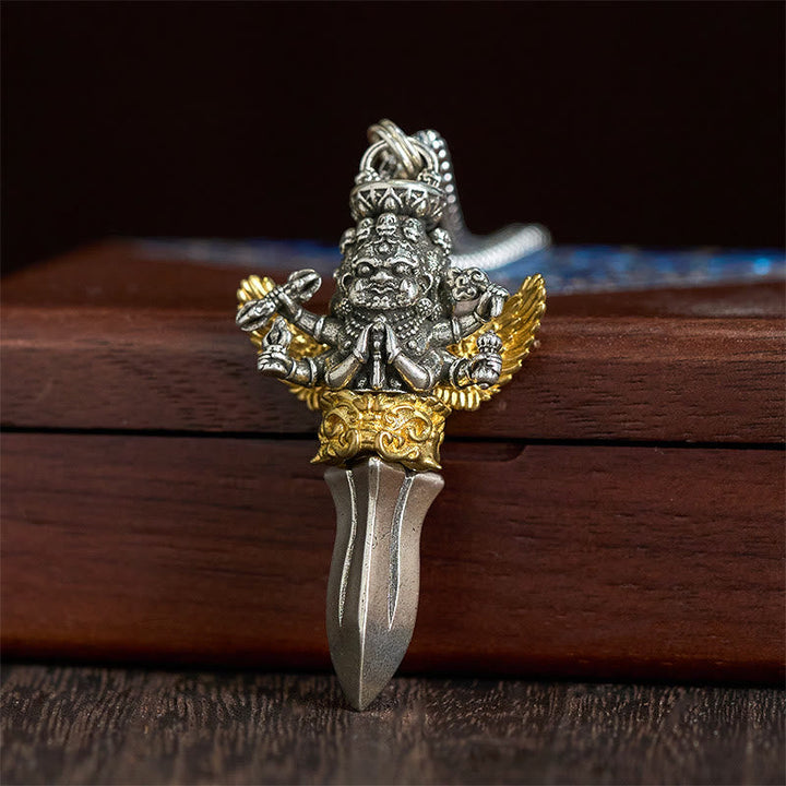 BWOOOH Tibetan Vajra Three Heads Six Arms Design Copper Healing Spiritual Power Necklace Pendant