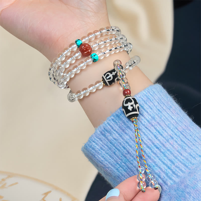 Buddha Stones 108 Beads Liuli Crystal Dzi Bead Agate Blessings Tassel Mala