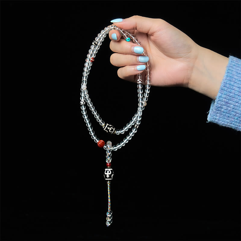 Buddha Stones 108 Beads Liuli Crystal Dzi Bead Agate Blessings Tassel Mala