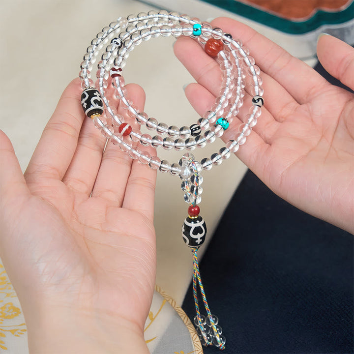 Buddha Stones 108 Beads Liuli Crystal Dzi Bead Agate Blessings Tassel Mala