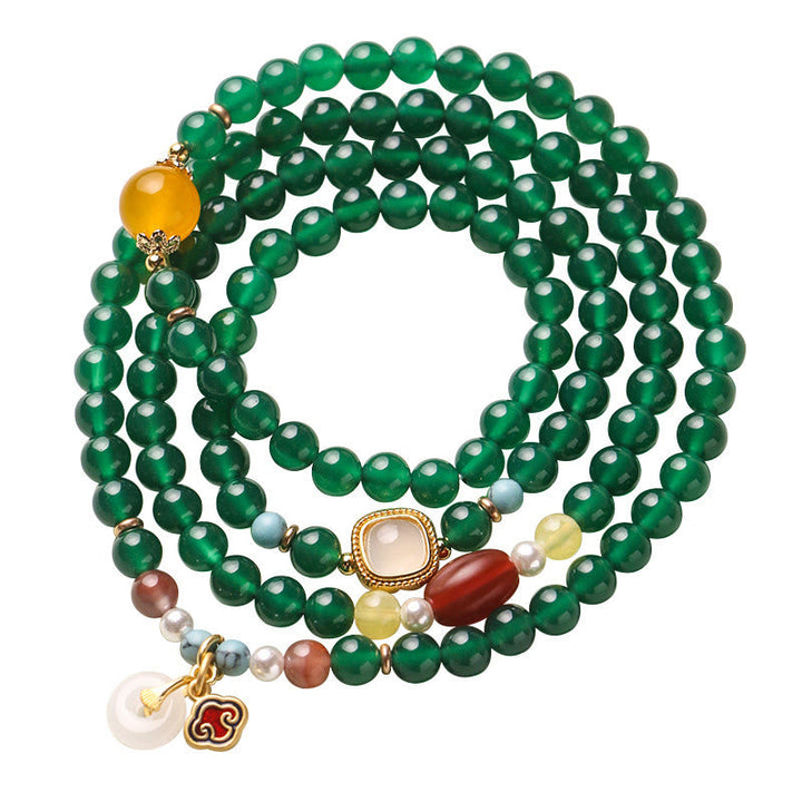 Buddha Stones Peace Buckle Green Agate Power Support Tibet Mala