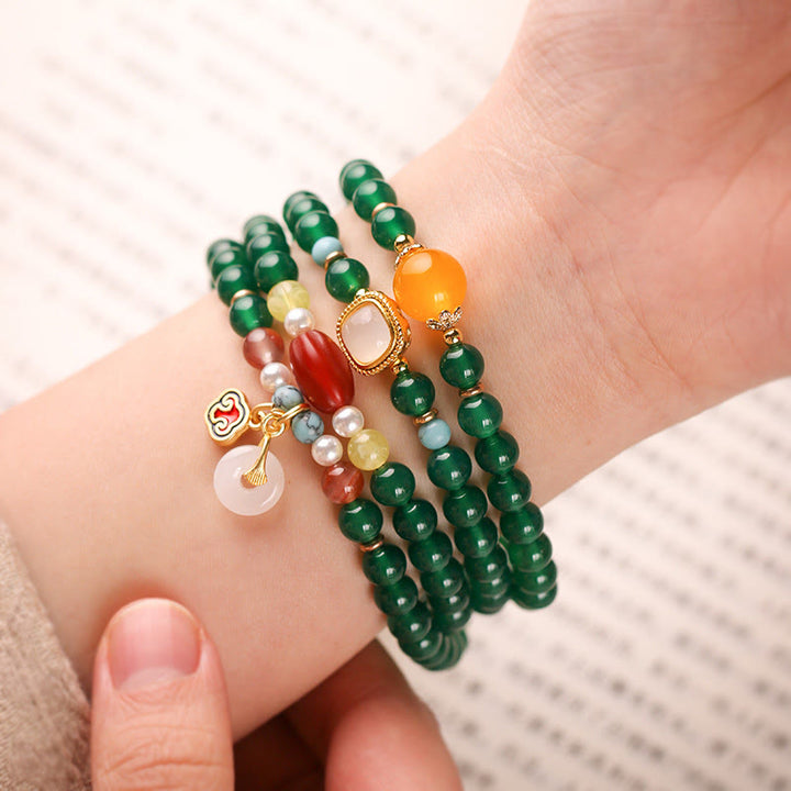 Buddha Stones Peace Buckle Green Agate Power Support Tibet Mala