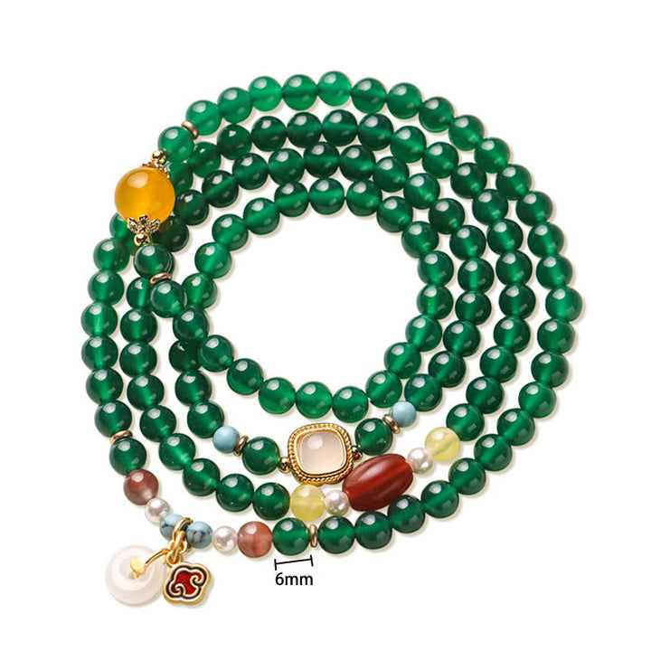 Buddha Stones Peace Buckle Green Agate Power Support Tibet Mala
