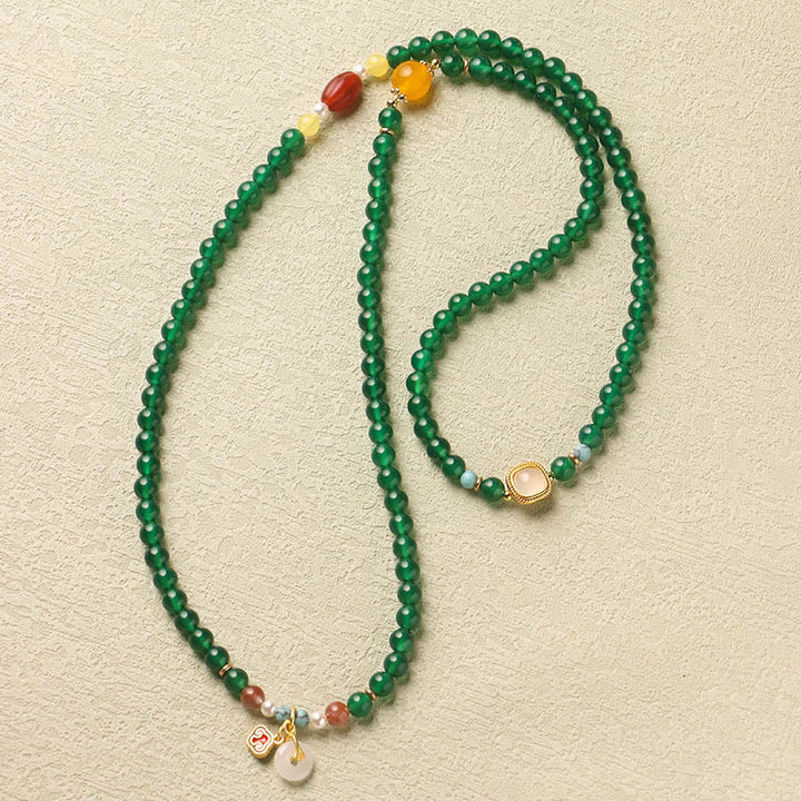 Buddha Stones Peace Buckle Green Agate Power Support Tibet Mala