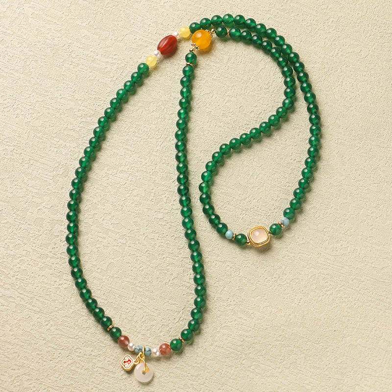Buddha Stones Peace Buckle Green Agate Power Support Tibet Mala