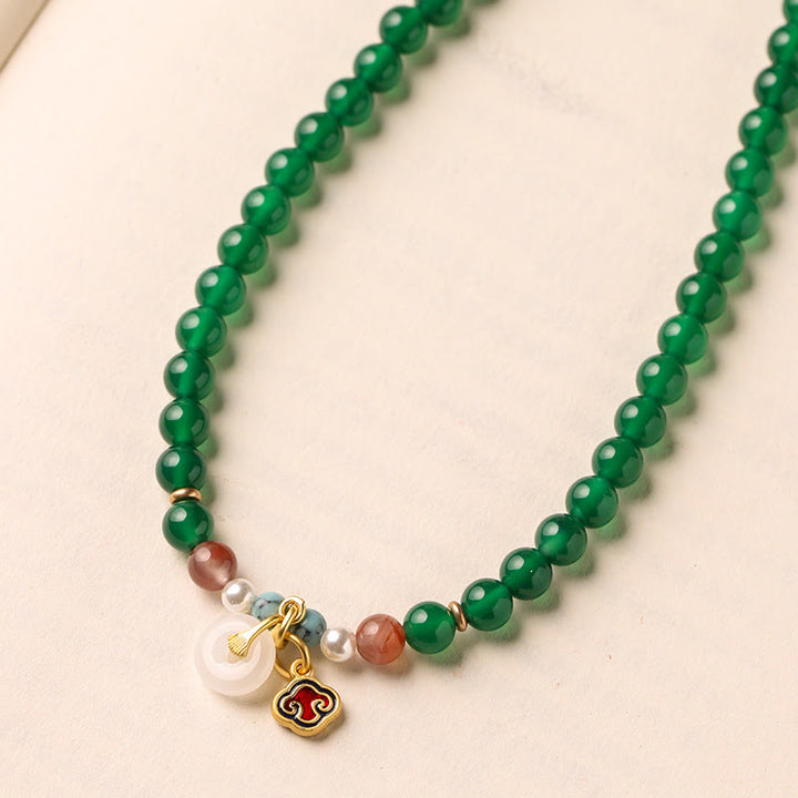 Buddha Stones Peace Buckle Green Agate Power Support Tibet Mala