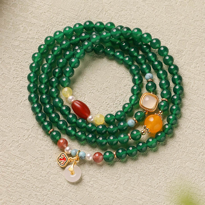Buddha Stones Peace Buckle Green Agate Power Support Tibet Mala