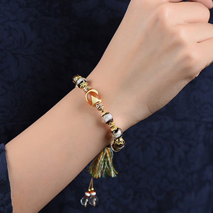 Buddha Stones Liuli Glass Dzi Beads Blessings Bracelet