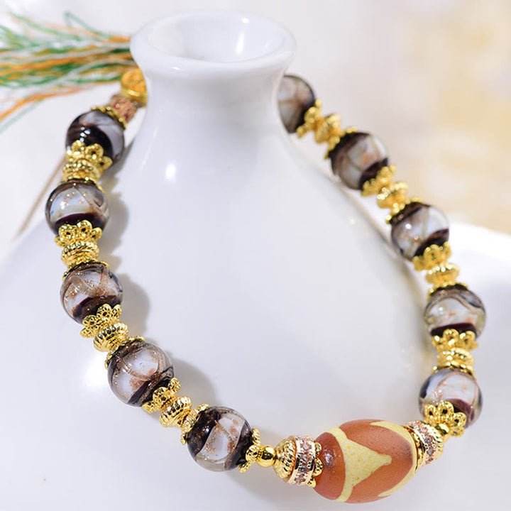 Buddha Stones Liuli Glass Dzi Beads Blessings Bracelet