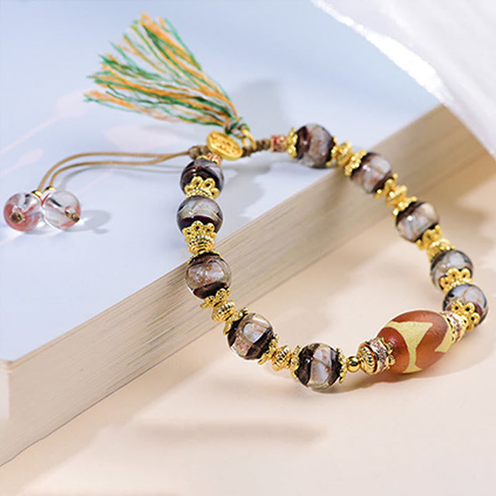 Buddha Stones Liuli Glass Dzi Beads Blessings Bracelet