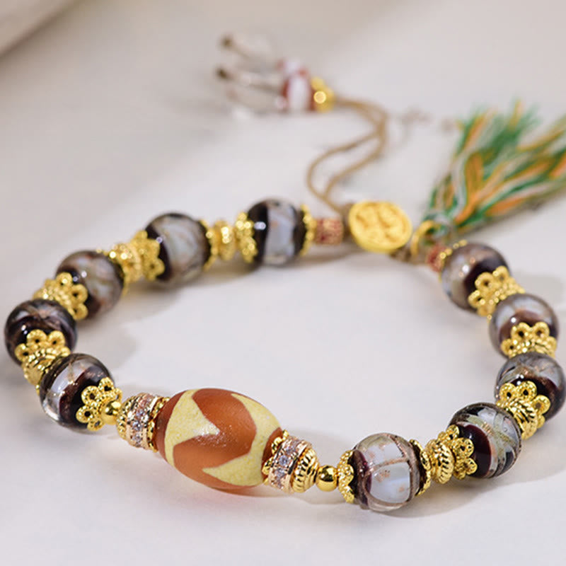Buddha Stones Liuli Glass Dzi Beads Blessings Bracelet