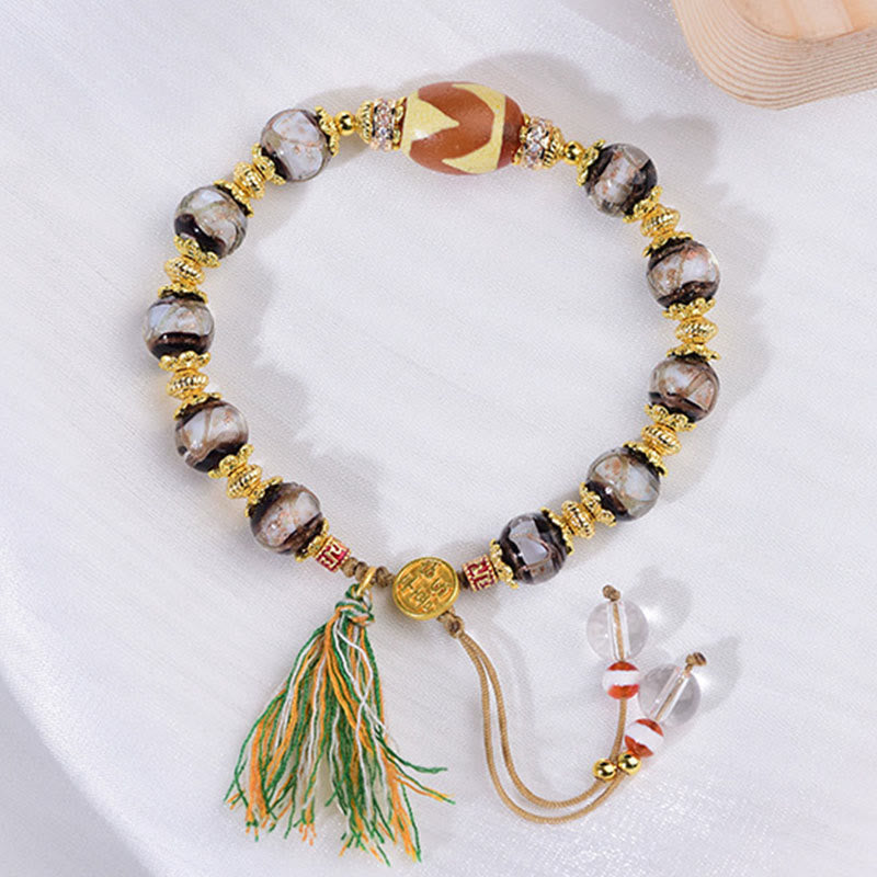 Buddha Stones Liuli Glass Dzi Beads Blessings Bracelet