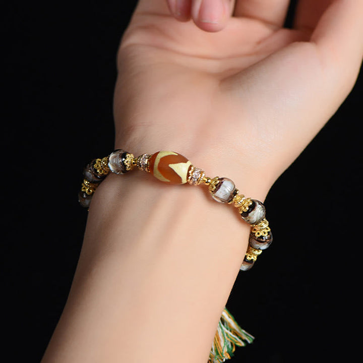 Buddha Stones Liuli Glass Dzi Beads Blessings Bracelet