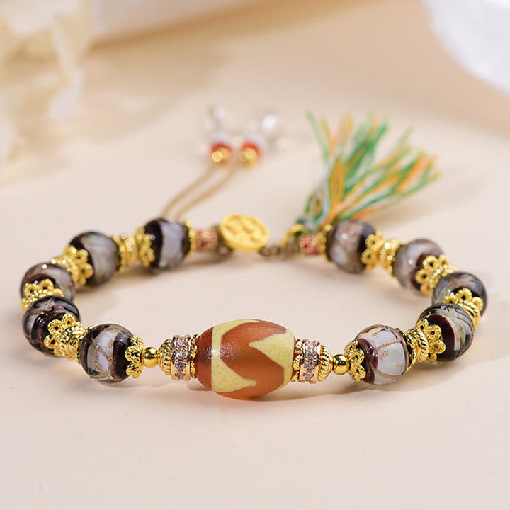 Buddha Stones Liuli Glass Dzi Beads Blessings Bracelet