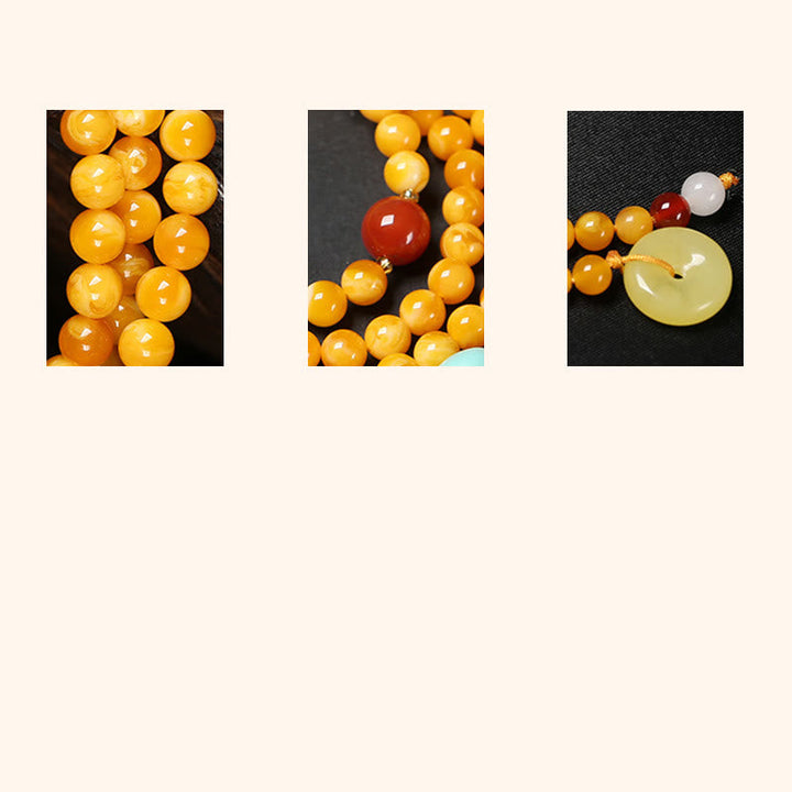 Buddha Stones 108 Beads Peace Buckle Lucky Cat Amber Auspicious Fortune Mala