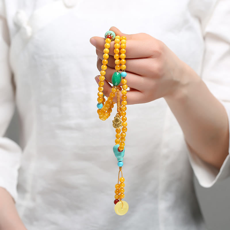 Buddha Stones 108 Beads Peace Buckle Lucky Cat Amber Auspicious Fortune Mala