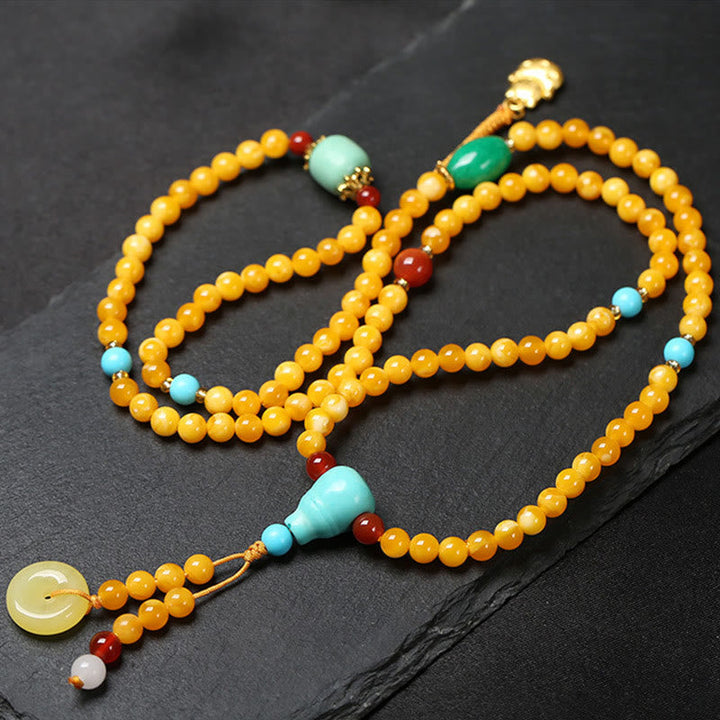 Buddha Stones 108 Beads Peace Buckle Lucky Cat Amber Auspicious Fortune Mala
