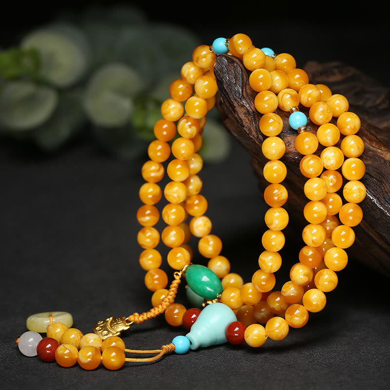 Buddha Stones 108 Beads Peace Buckle Lucky Cat Amber Auspicious Fortune Mala