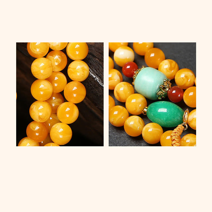 Buddha Stones 108 Beads Peace Buckle Lucky Cat Amber Auspicious Fortune Mala