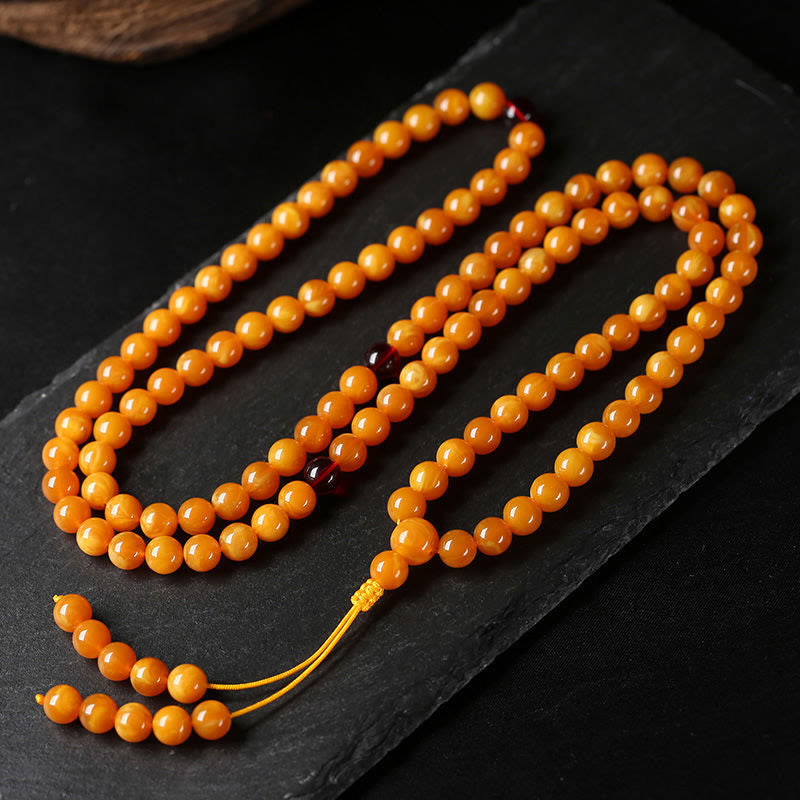 BWOOOH Tibetan Amber Round Bead Mala
