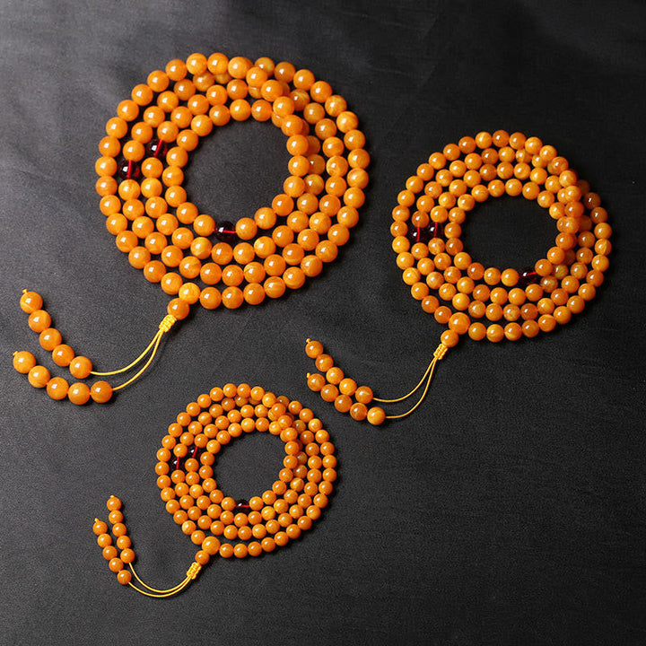 BWOOOH Tibetan Amber Round Bead Mala