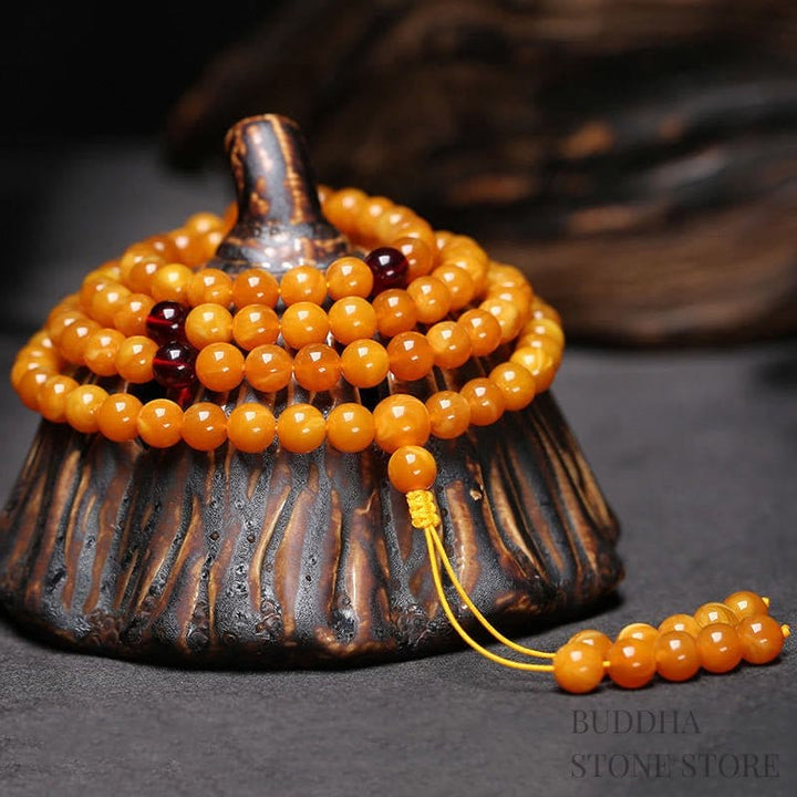 BWOOOH Tibetan Amber Round Bead Mala