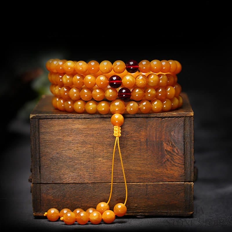 BWOOOH Tibetan Amber Round Bead Mala
