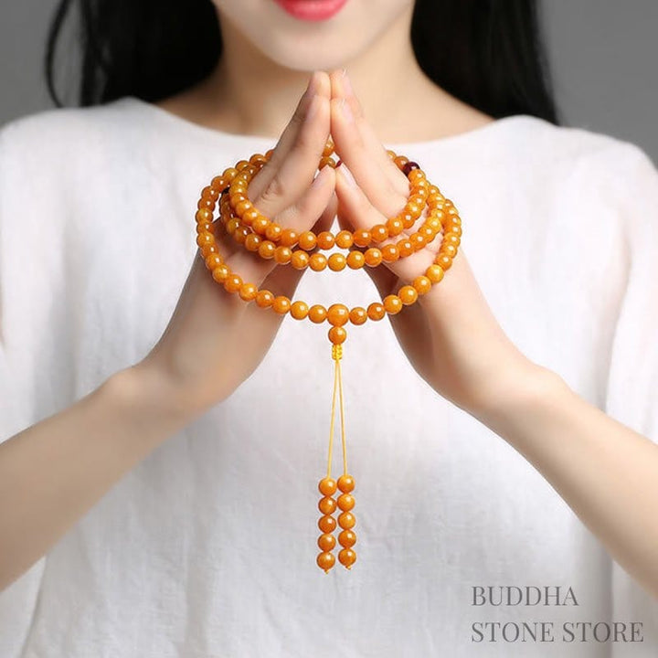 BWOOOH Tibetan Amber Round Bead Mala
